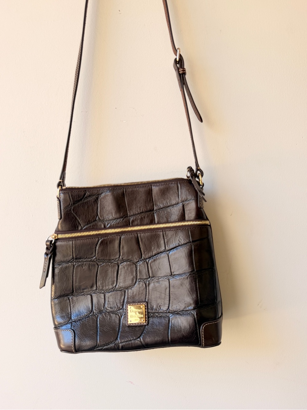 Dooney & Bourke Dark Brown Croc-Embossed Leather Crossbody
